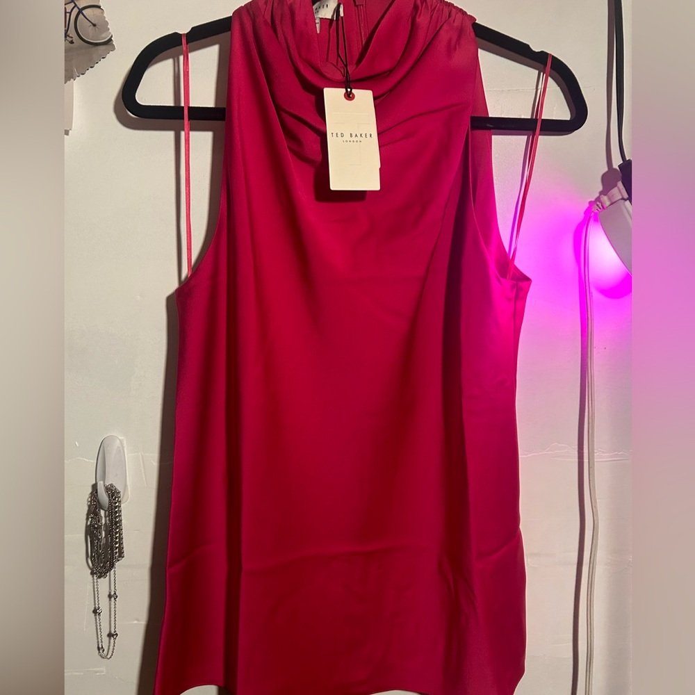 NWT TED BAKER Sleeveless Textured Knit Pleated Colorblock Fit Flare Tea Dress 10